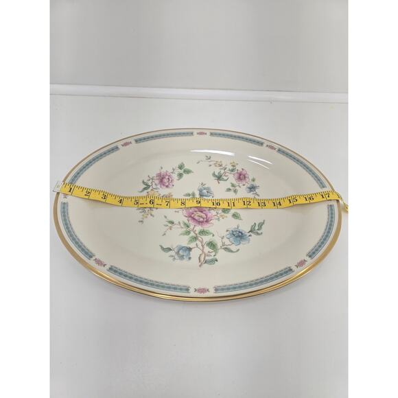 Noritake Japan Rosamor 6321 Oval Platter Pink Blue Flowers Gold Rim - Picture 2 of 3